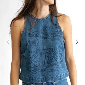 Safari print denim tank. By La Surenas. Size medium.